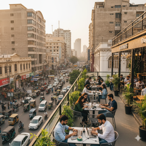 A panoramic view of Karachi's business district